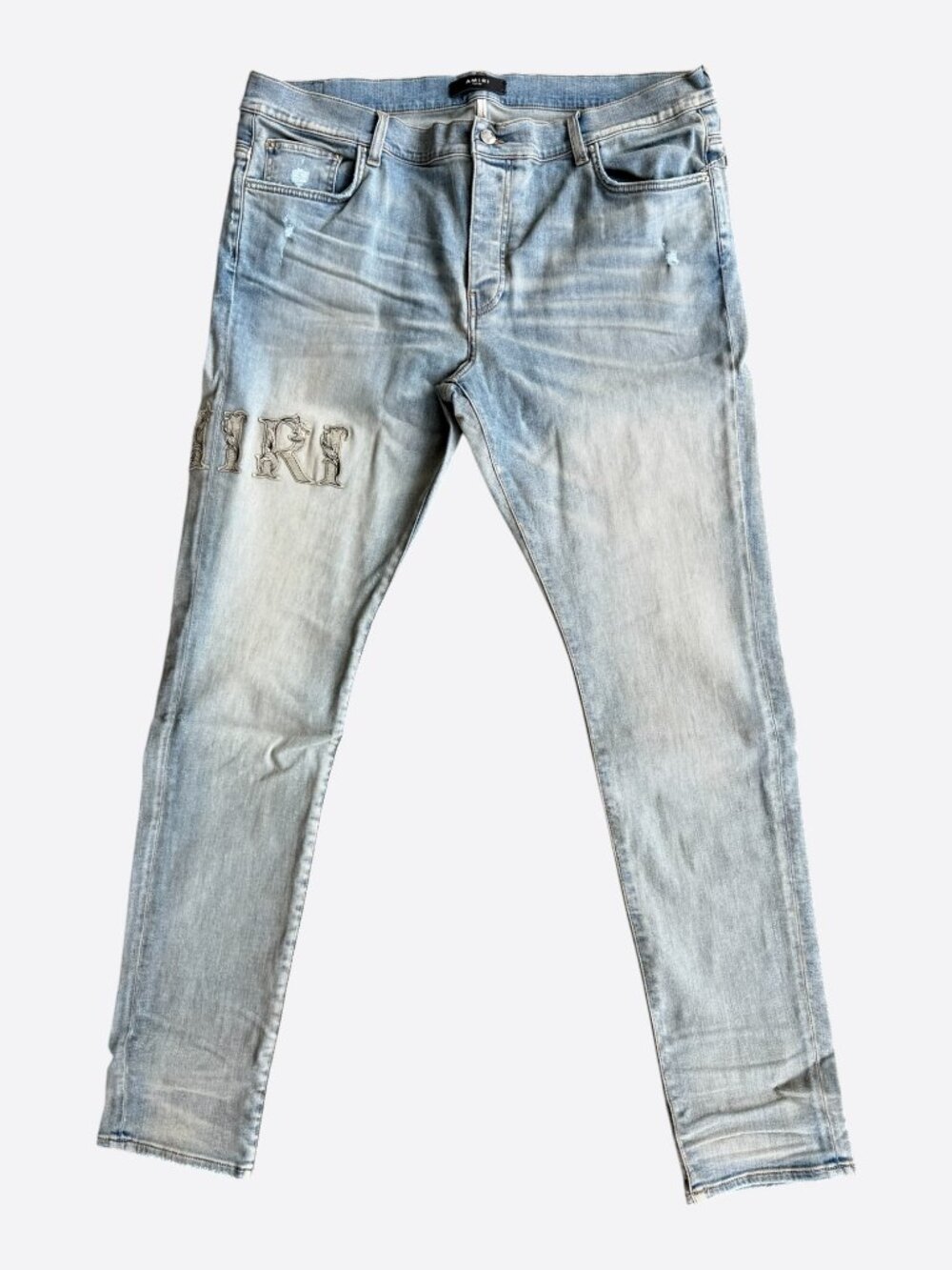 Amiri Antique Indigo Baroque Varsity Logo Jeans